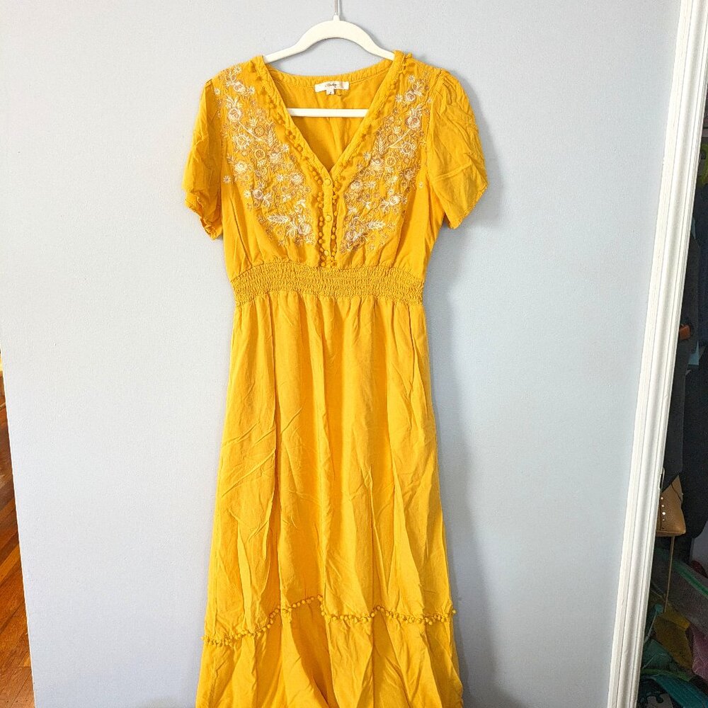Andree womens yellow floral maxi dress large